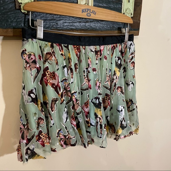 Diesel Mint Green Abstract Cowboy Print Sheer Mini Skort Size 29 - Picture 6 of 16